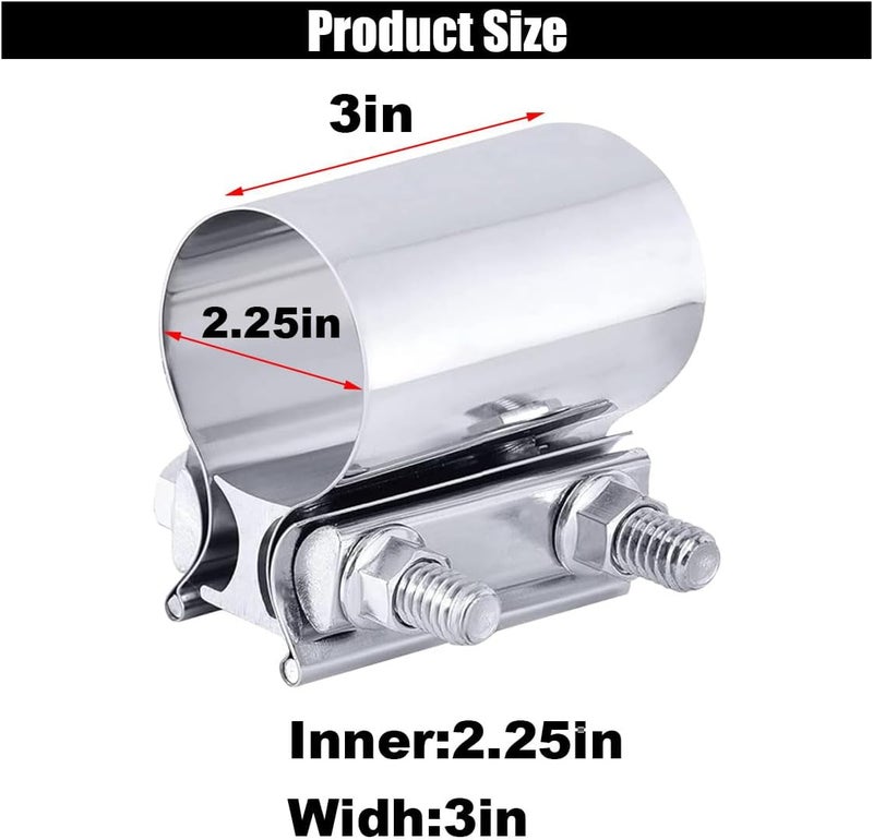 GLSOWEE 2PCS 2.25" Exhaust Clamp, Butt Joint Pipe Muffler Band Sleeve Coupler, Stainless Steel, for Pipes, Mufflers and Catalytic Converters (2.25inch) - Image 2